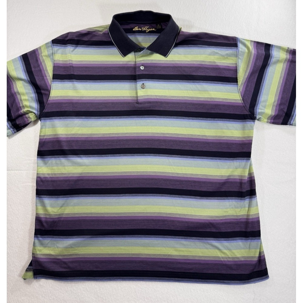 Ben Hogan Mens Medium Striped Multicolor Golf Polo Mercerized Cotton Vintage EUC
